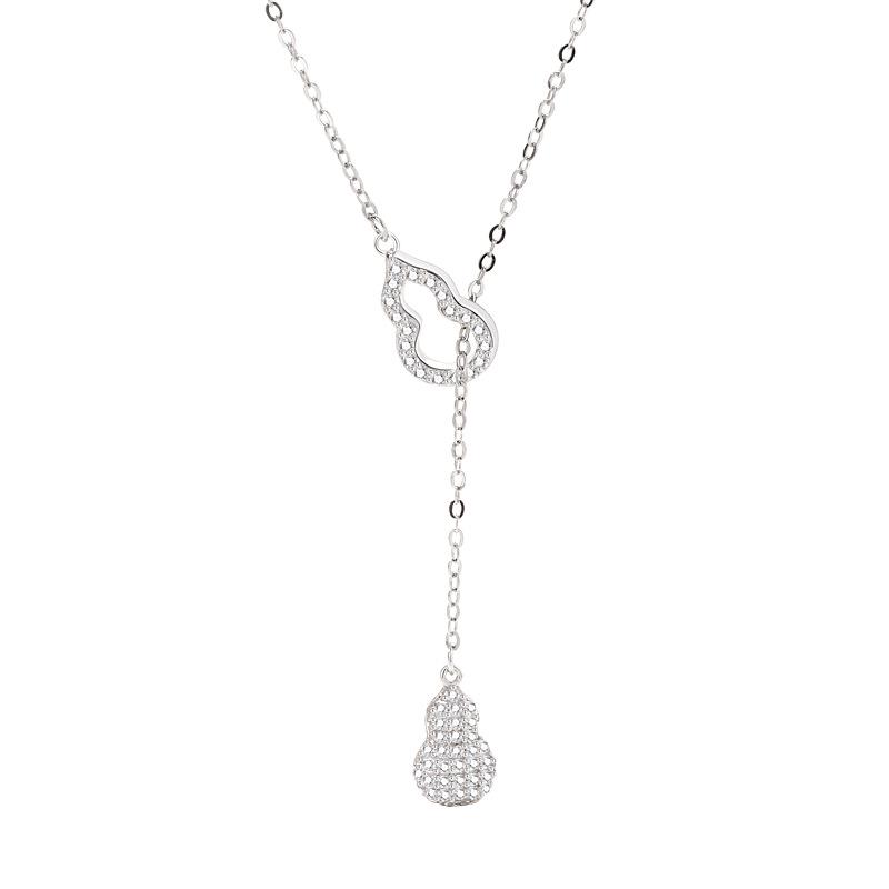 Elegant S925 Sterling Silver Diamond Gourd Necklace with Tassel - Women's Luxury Fashion Clavicle Chain