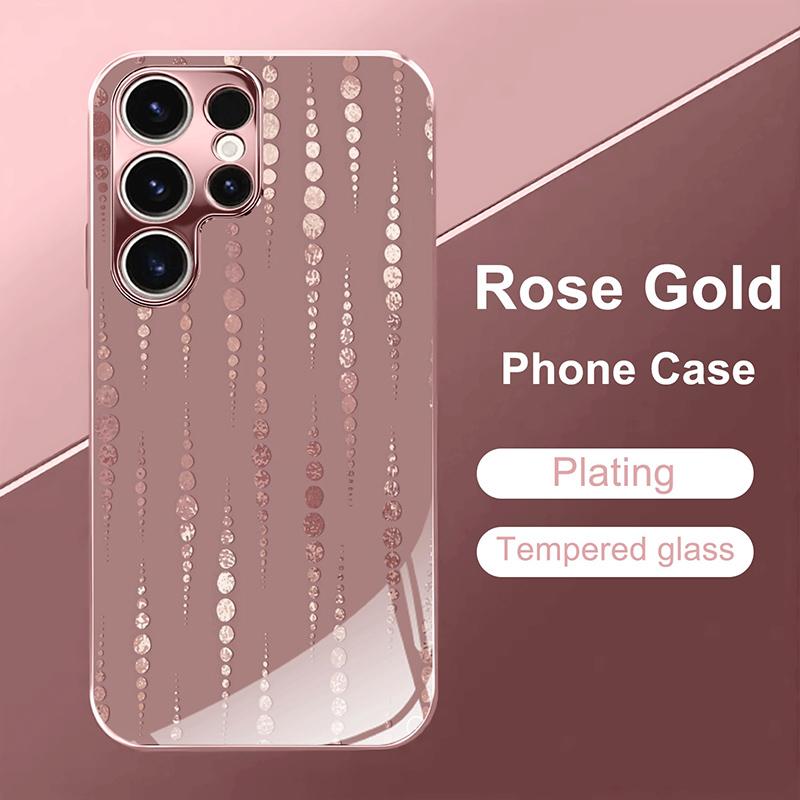 Custodia in Vetro Temperato Metallizzata con Fantasia a Strisce per iPhone 17 Pro Max 11 12 13 14 15 16 Pro 15 14 Plus 17 Air 17E Cover
