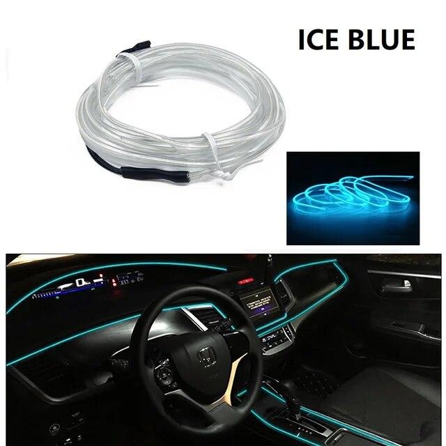 Auto-Innenraum-LED-Leuchten mit flexiblen Neonlichtern mit USB-Zigarettenanzünder 1M/3M/5M heißer Stil Umgebungs-LED-Leuchten LED Ice Blue