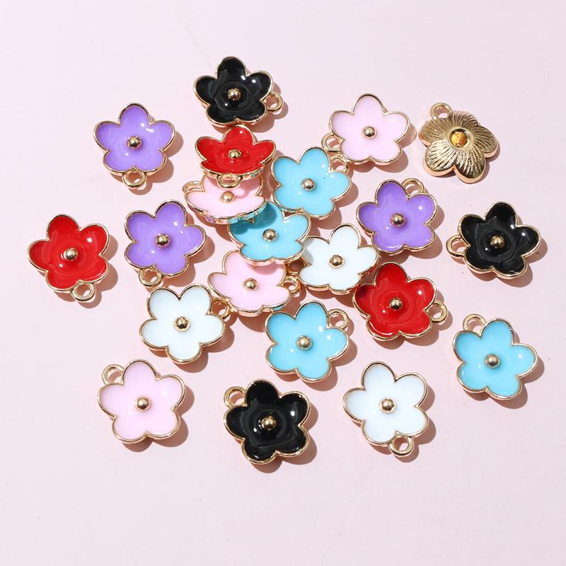 20pcs 13x11.5mm Enamel Cute Small Flower Charms Pendant DIY Jewelry Making Accessories Findings for Bracelet Earrings Keychains
