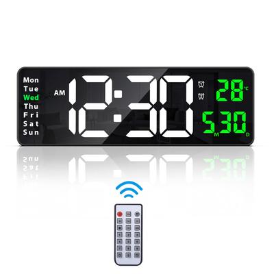 Digital LED Alarm Desk Day of the Calendar Brightness Large 2 Alarm Dual Loud USB Energy For Green Clock, Clock, Clock, Time, Date, Week, Temperature,