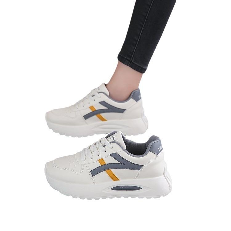 Dad autumn and winter new thick-soled color matching student sports shoes round head lace-up muffin casual shoes