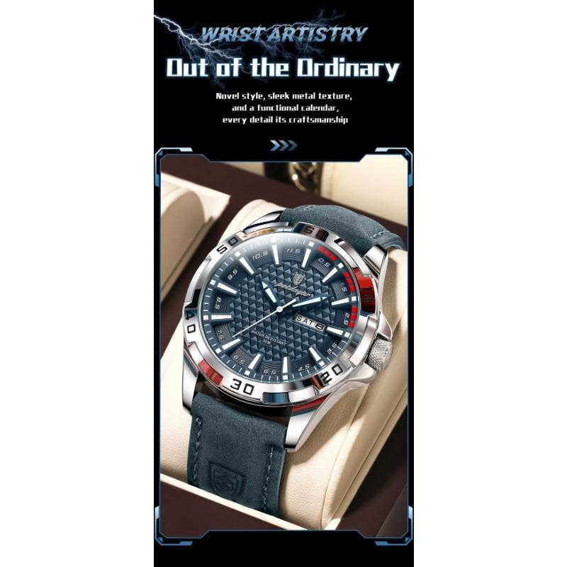 POEDAGAR Original Man Wristwatch Top Luxury Waterproof Luminous Date Week Watch for Men Quartz Sport Leather Watches Reloj