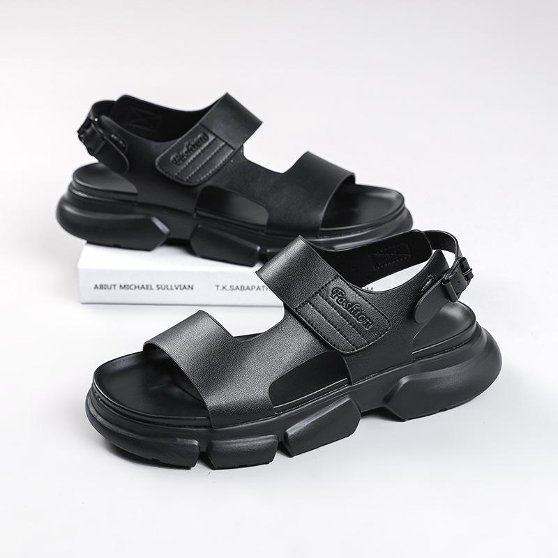 Summer Men's Sandals 2024 Fashion Buckle Beach Shoes Thick Sole Outdoor Men Sandals Leather Sandal Male Shoes