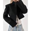 Blazer Outerwear da Donna Nero Corto con Collo Alto a Manica Lunga per il Pendolarismo