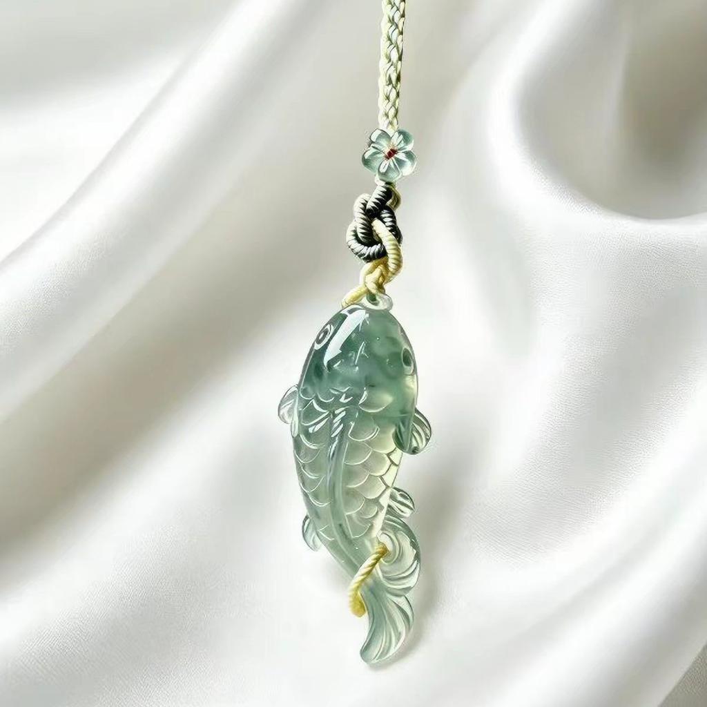 [Fish every year] New Chinese-style green clear and rich flower koi mobile phone lanyard, fish bag pendant every year