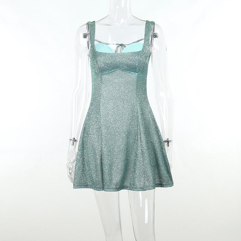 

Жіночі вечірні нічні клубні сукні з подушечкою без блиску без спинки Vestidos Розкішна вечірка Блискуча міні-сукня з ремінцем для спагетті L зелений