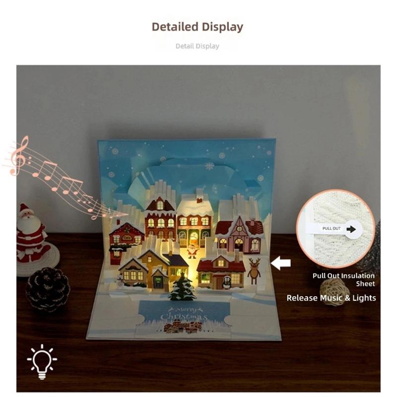 Holiday Greeting Card Set with Music, 3D Christmas Village Scene Card for Family Mail, Indoor Display, and Seasonal Home Use