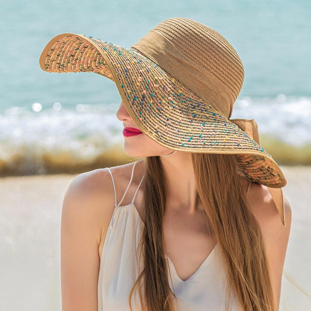 Selena Ribbon Beach Hat (Brown) Rattan Wide-Brim Hat