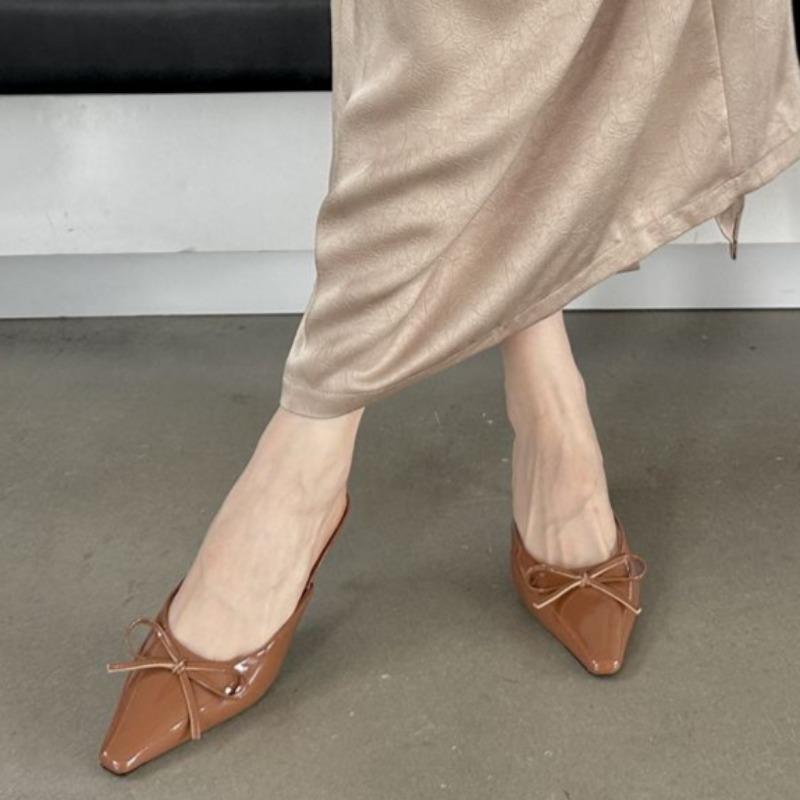 Fashion Autumn New Baotou Slippers Women's Shallow Mouth Shallow Mouth Butterfly Knot A Slip-on Wear-resistant High Heels