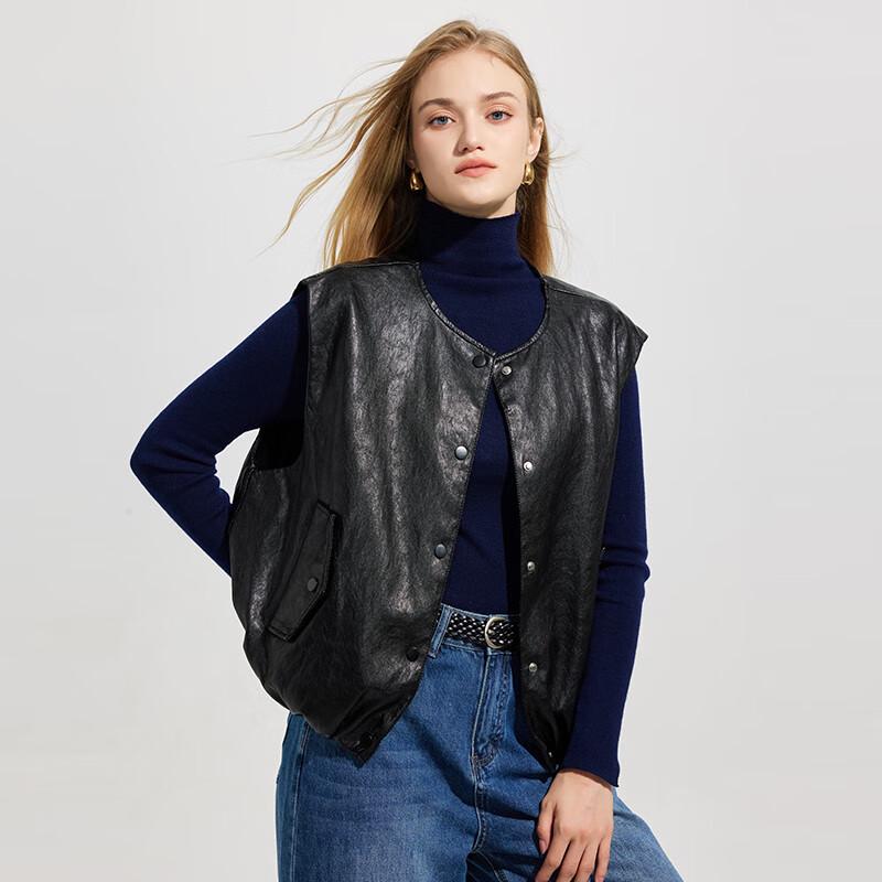 

Женский жилет Tatu из искусственной кожи с круглым вырезом S