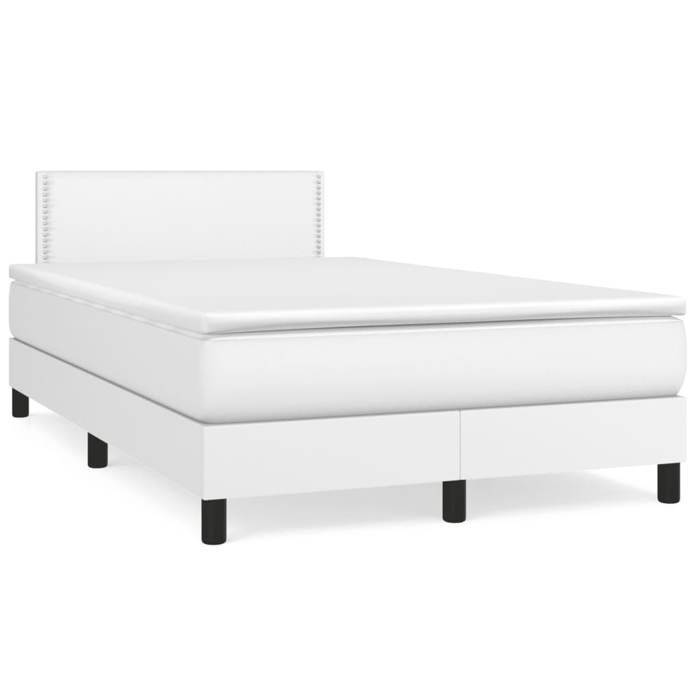 3141054 vidaXL Bed with Box Spring and Mattress White 120x200cm Faux Leather