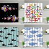 Cortinas de Chuveiro Peixe Tubarão Desenhos Coloridos Vida Marinha Banheiro Infantil Decoração de Casa Conjunto de Cortinas de Tecido Telas de Banho Impermeáveis