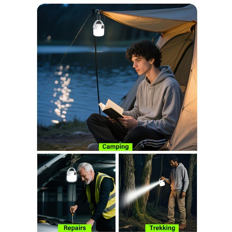Solcelle campinglys USB oppladbart med metallkrok teltlys display batterinivå Utendørsaktivitet camping fiske Kompakt design