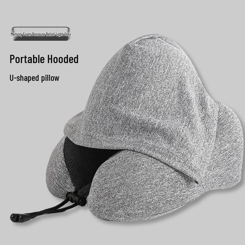 Reise U-förmiges Nackenkissen mit Kapuze aus Memory-Schaum zum Schlafen