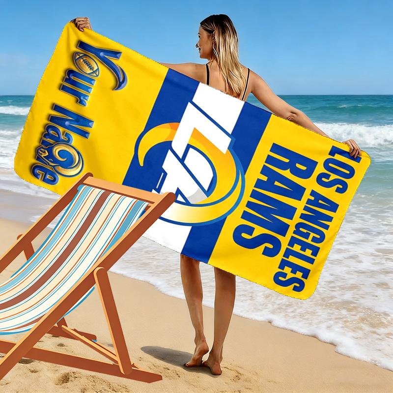 Name Custom Los Angeles Rams Print Beach Towel, Large Soft Quick Dry Towel for Beach Camping Swimming