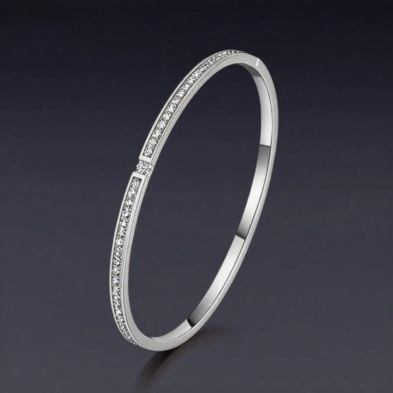 Rose Gold Titanium Steel Starry Bangle with Inlaid Diamonds for Women.