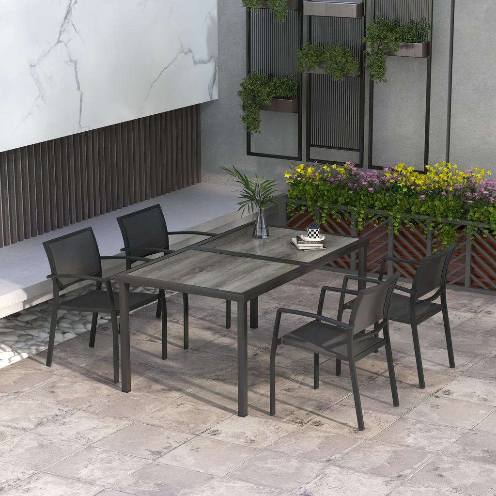 Five-Piece Casual Outdoor Dining Set, with Wood-Effect Table - Grey