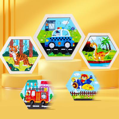 Nuovo Puzzle per Bambini Piccolo Esagono Traffico Animale Dinosauro Tema Creativo Giocattoli Educativi per Bambini e Bambine