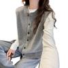 Women's Gray Wool Round Neck Cardigan Vest - 100% Wool, Perfect for Autumn/Winter Layering