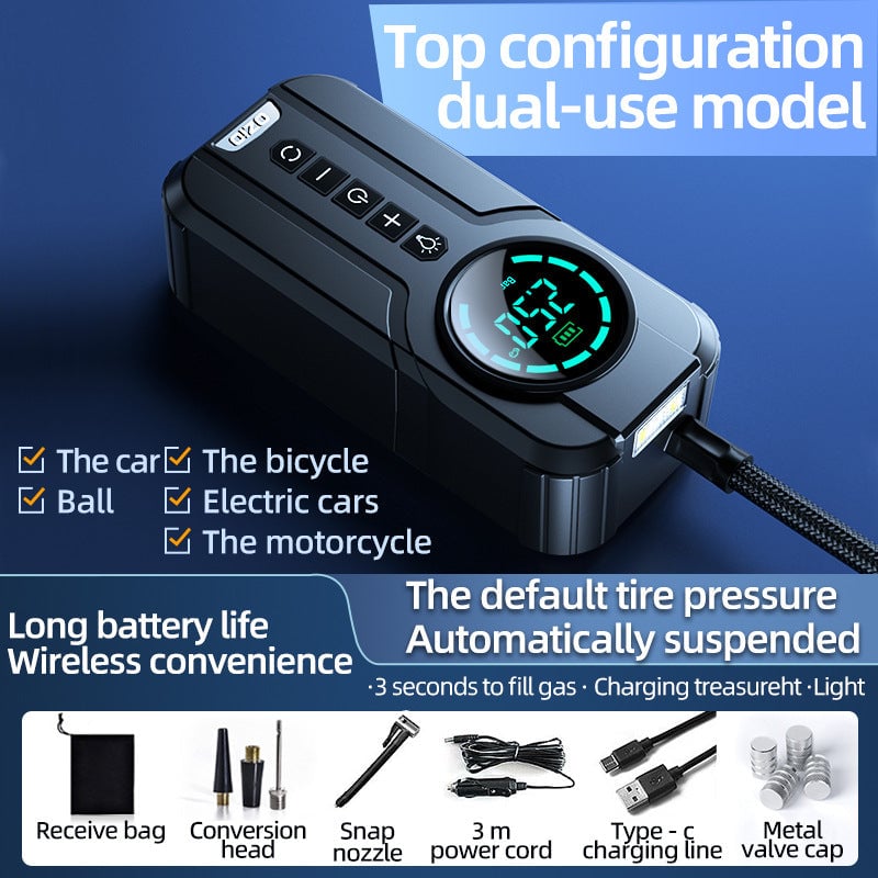 1 min Fast Filling Mini Portable Tire Inflator Double pump air multiplication technology 3S air supply AI intelligent chip
