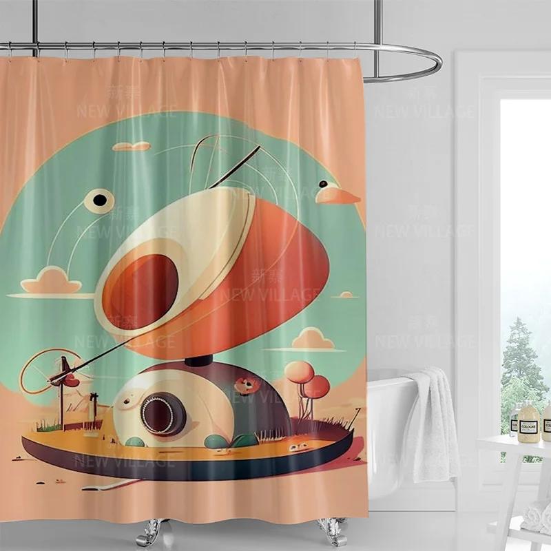 Modern Art Graffiti Shower Curtain Suit Waterproof Curtain 12 Hook Nordic Style Bathroom Bathtub Dual-Use Shower Curtain