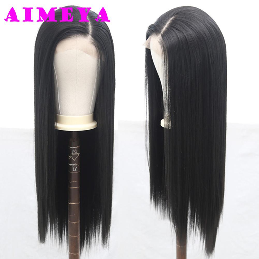 

AIMEYA 13x6 Black Lace Wig Long Body Wave Synthetic Lace Hair Natural Hairline Daily Wear Wigs for Black Women 18/26Inches (as the picture,18inches&Lace Front)