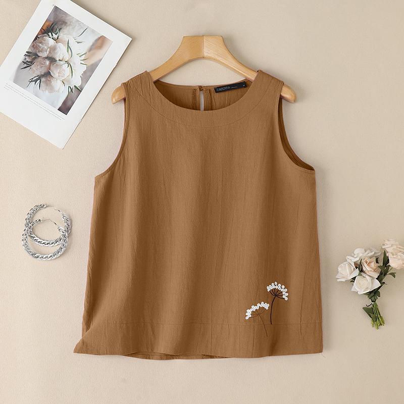 ZANZEA Womens Summer Casual Round Neck Sleeveless Tank Tops