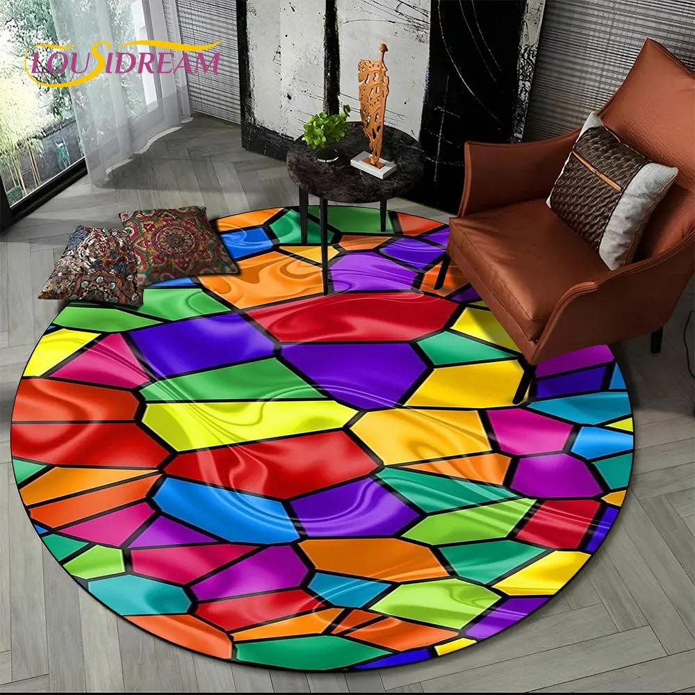 Rainbow Chromatic Colour Illusion Round Area Rug,Carpet Rug for Living Room Bedroom Sofa Playroom Decor,kids Non-slip Floor Mat