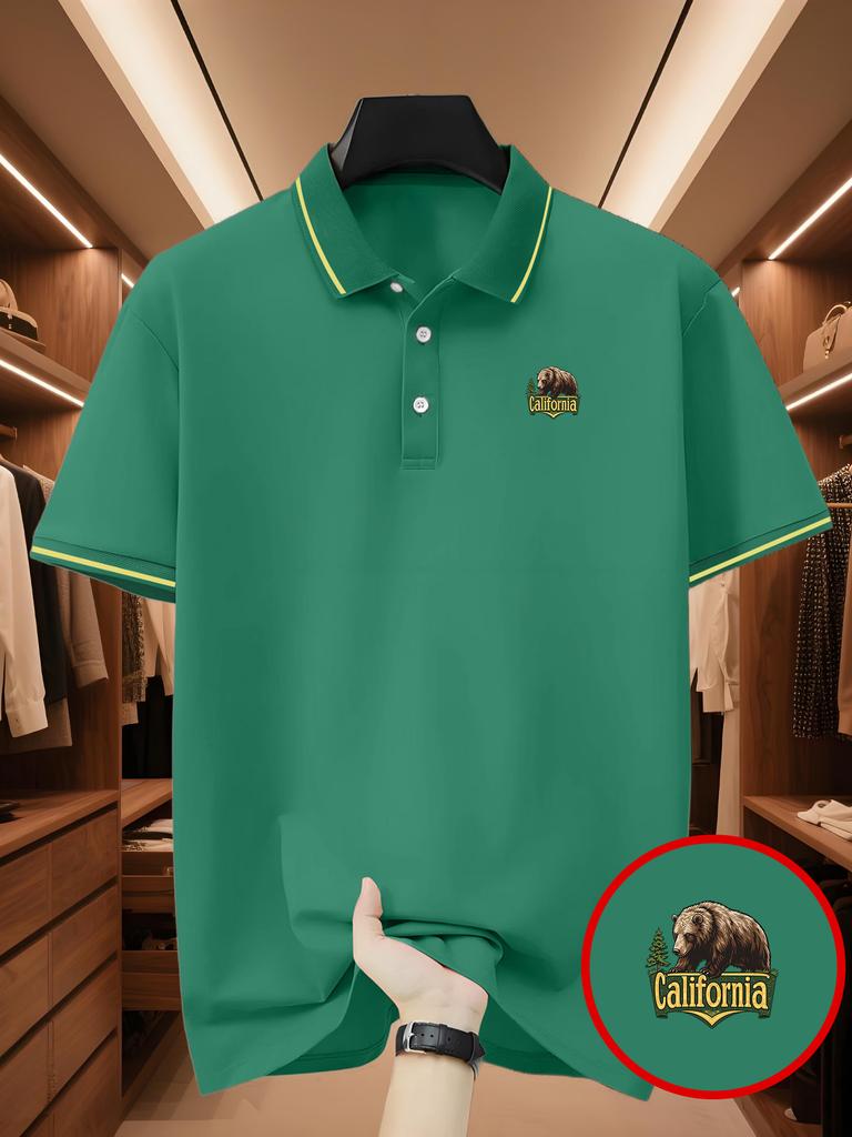 Brown Bear Print Men's Outdoor Golf Polo Shirt, Stylish Polo Top, Business Casual T-shirt - Breathable Short-sleeve Lapel for Daily Casual Wear