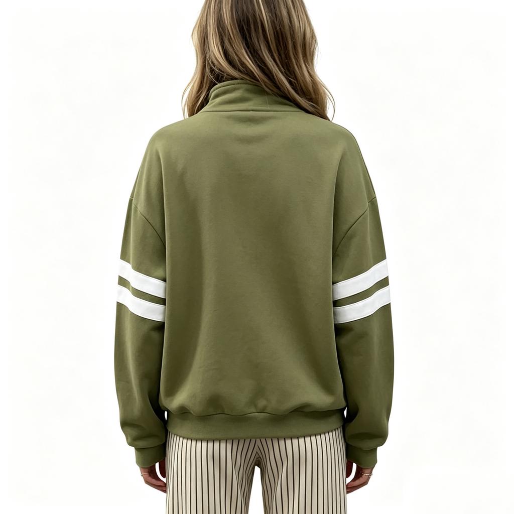 Felpa con cappuccio da donna a blocchi di colore, manica lunga, con zip, casual, pullover