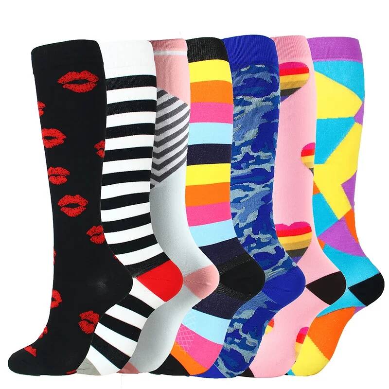 7 Pairs Compression Stockings Fit Running Unisex Nurses Flight Travel Leg Pressure Compress High Quality Socks