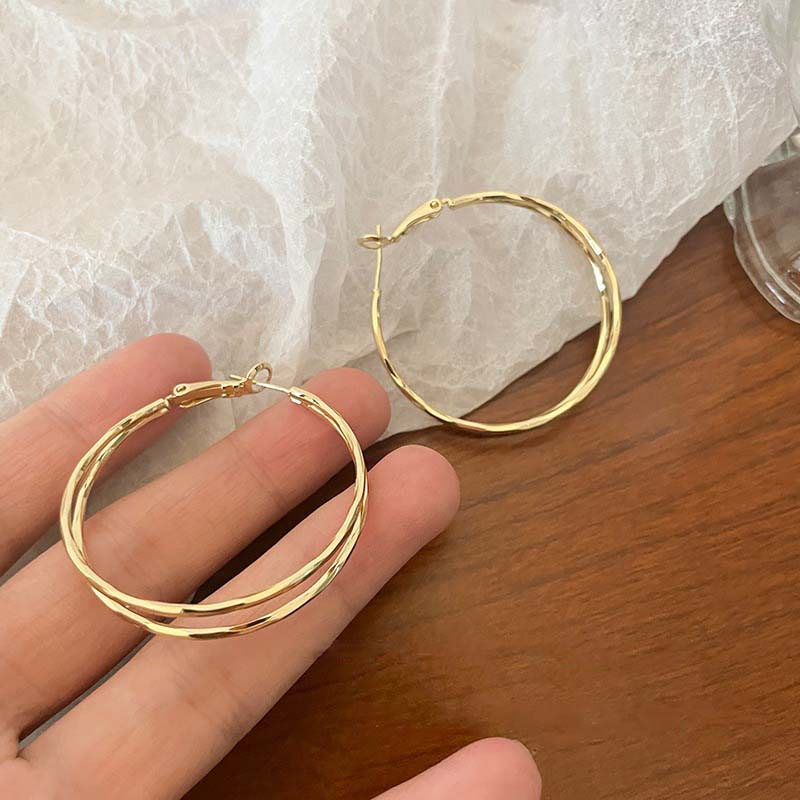New Trendy Silver Color Double Layer Circle Hoop Earrings For Women Exaggerated Metal Layer Round Earrings Jewelry Gift