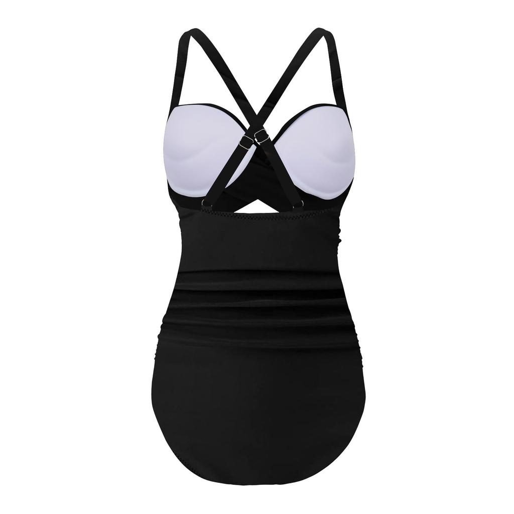 Einfarbiger Badeanzug mit Cut-outs und überkreuztem Rücken für Damen