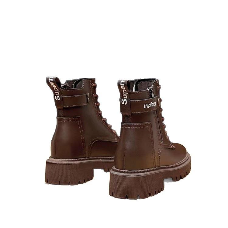 British style velvet Martin boots women's 2025 autumn and winter new small thick-soled heightening retro versatile locomotive boots