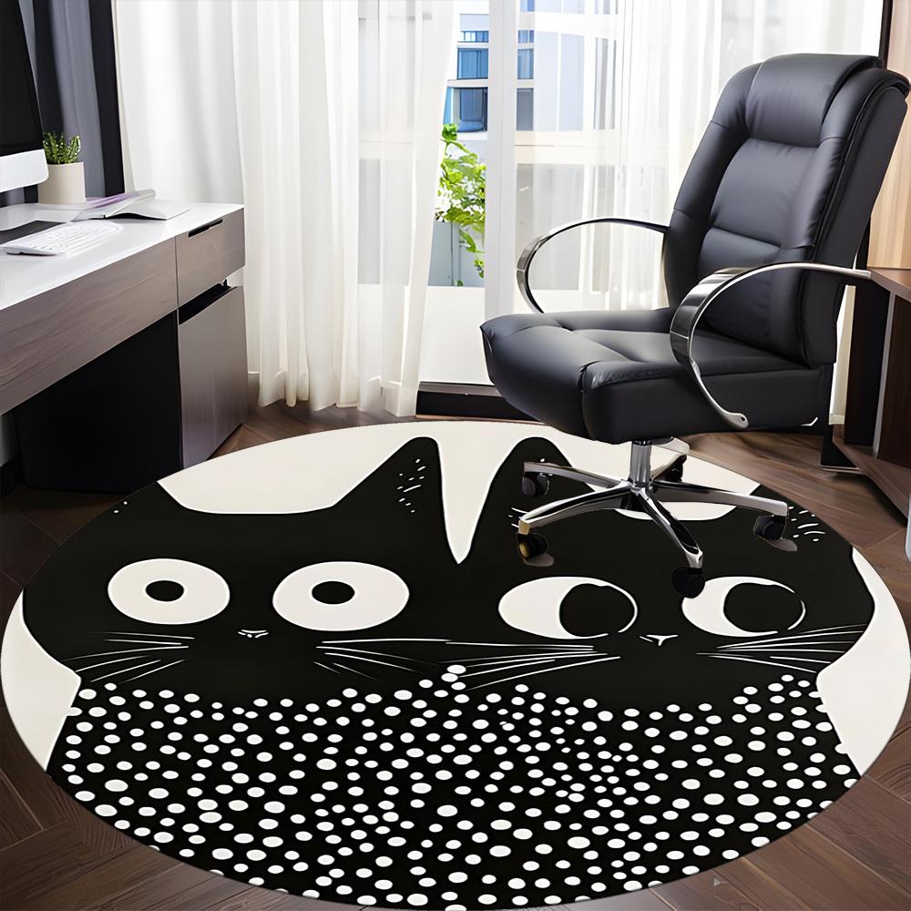 1pc Cat Pattern Office Round Area Rug, Under Office Chairs Bedroom Living Room Home Decor, Room Deco, Available in Various Sizes