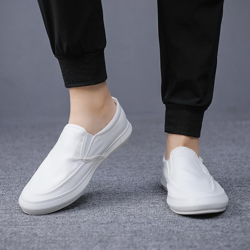 Men's Canvas Shoes Spring Autumn Leisure Anti-slip Working Lightweight Breathable Slip On White Shoes Men's Sneakers