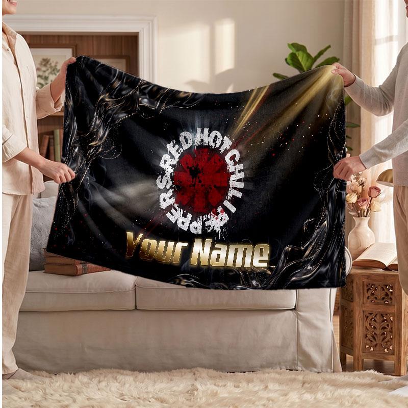 Red Hot Chili Peppers Flannel Blanket, Custom Name Text Personalized Soft Throw Blanket Home Decor Gift