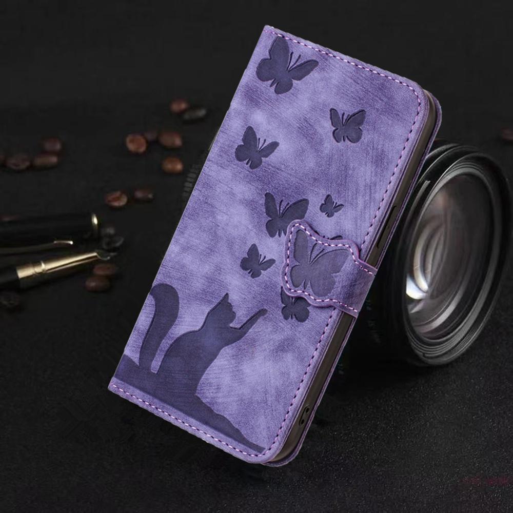 Butterfly Cat Leather Wallet Case for Xiaomi 15 14 11T 12T 13T 14T 15T POCO M3 M6 Plus X5 X3 Pro C65 C75 4G C85 Book Stand Cover