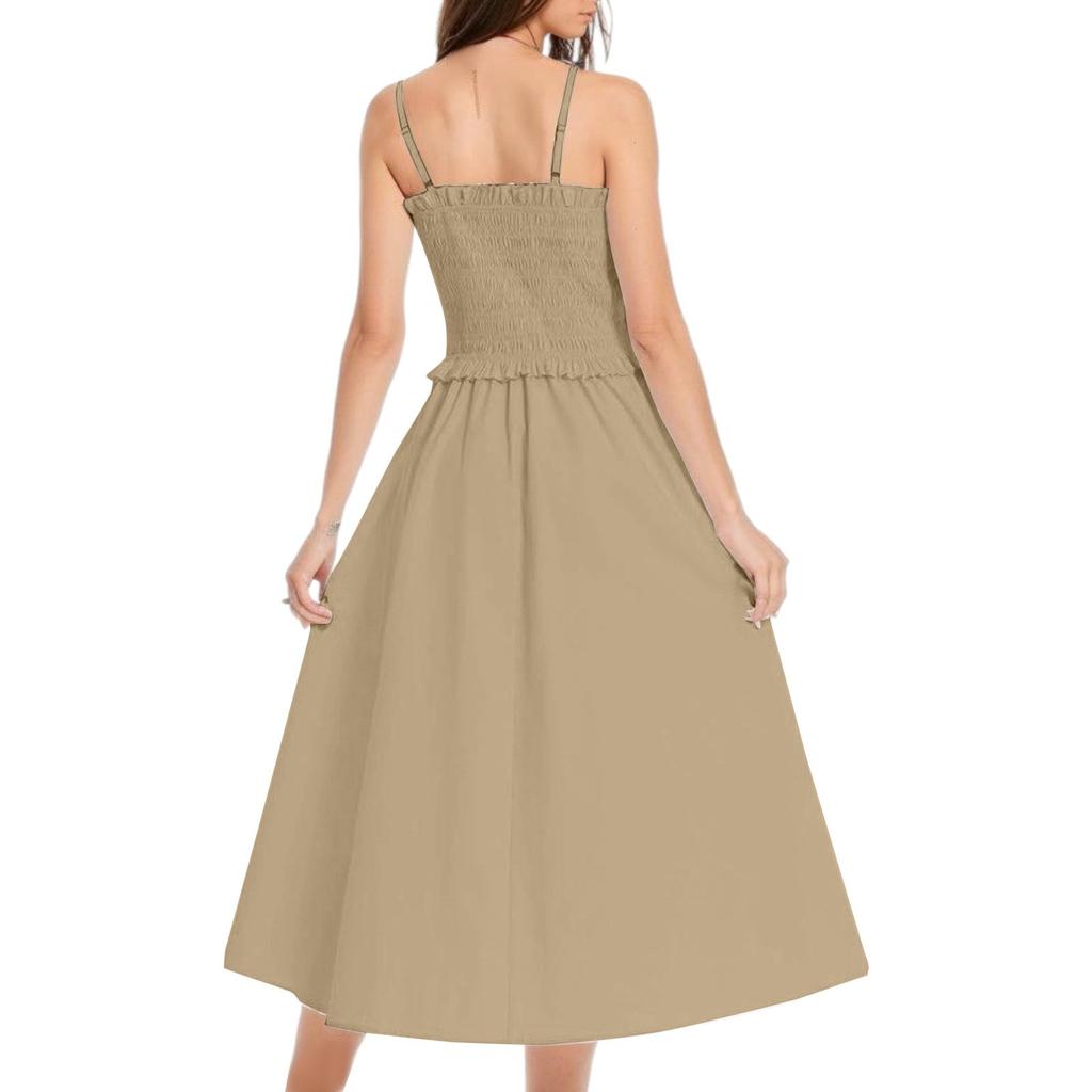 Women's Summer Maxi Dress Sleeveless Sundress Cotton Suspender Ruffle Beach Dress