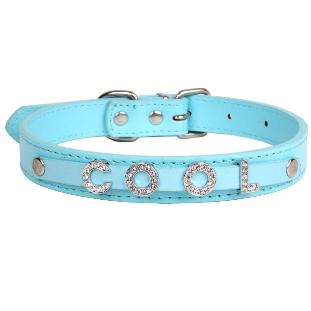 Glowing Rhinestone Pet Collar: PU Leather DIY Name Necklace for Cats & Dogs