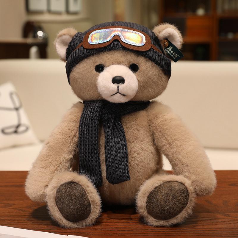 

Sitting Posture Teddy Bear Gentle Stuffed Plush Playthings Scarf Cap Adorable Bear Plushies Dolls Hug Sleeping Doll Gifts Designed For Girls Boys Kid 25cm коричневый