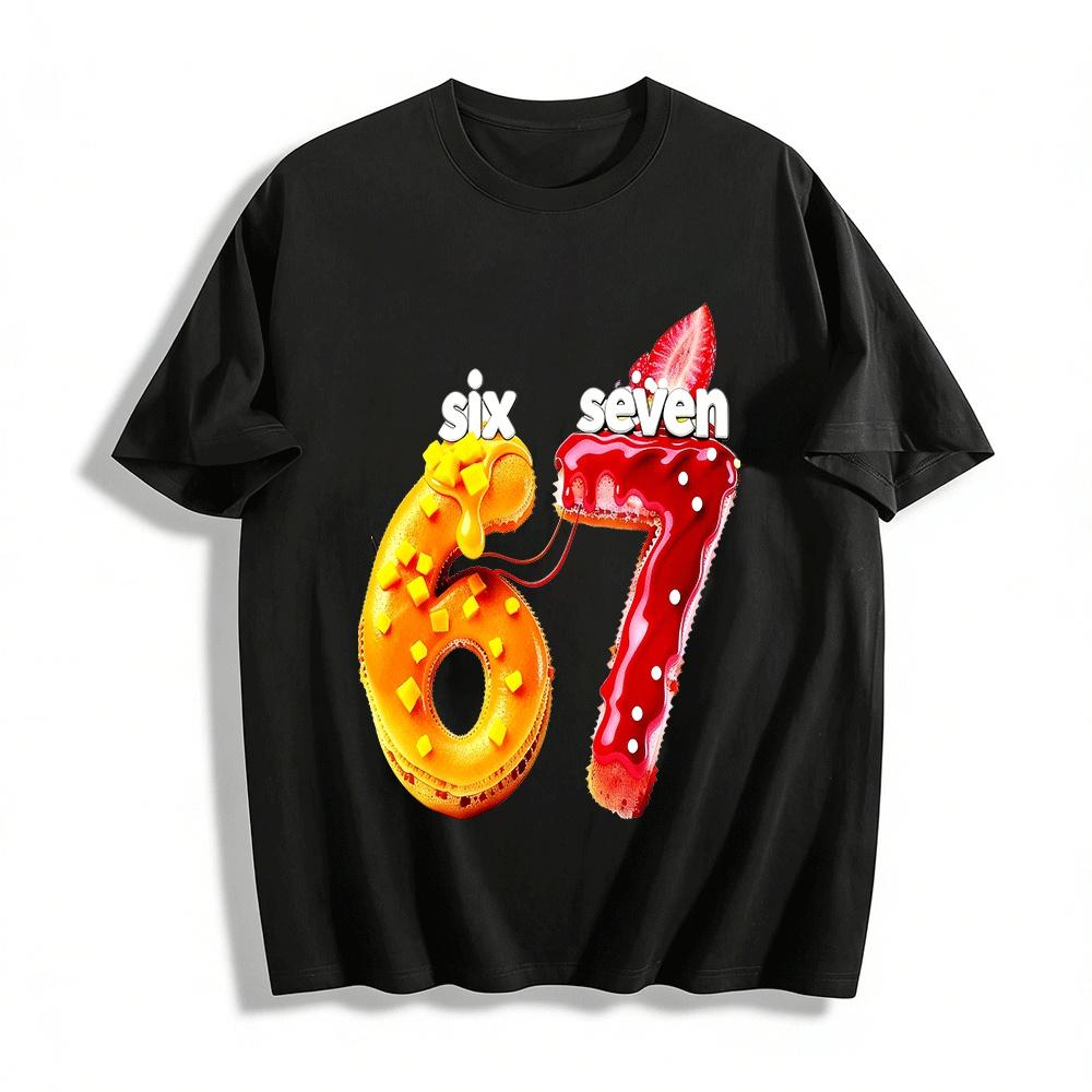 Sweet Dessert Number 67 Print Casual Short Sleeve Top Pure cotton T-shirt XXS