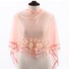 Korean Women Winter Long Neck Protection Plush Warm ShawlSolid Sequin Fragmented Flower Embroidery Lace Tassel Triangle Scarf