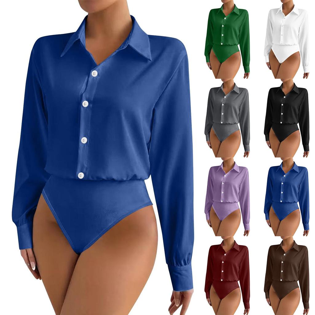 Modischer übergroßer zweiteiliger Damen-Hemd-Jumpsuit mit Knöpfen und langen Ärmeln