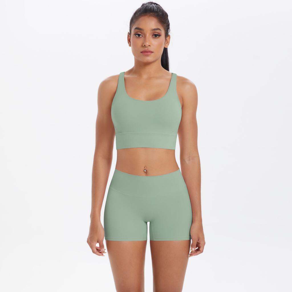 New Naked Matte Yoga Dress Cross Back Sports Bra Set Quick Drying Tight Hip Lifting Fitness Suit Two Piece Set For Women