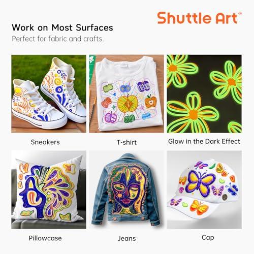 Shuttle Art 3D Fabric Paint Set, 45 Colors, 30ml each, Metallic Colors, Washable, Durable, Paintbrush, Stencil, and Palette Included, Perfect for DIY