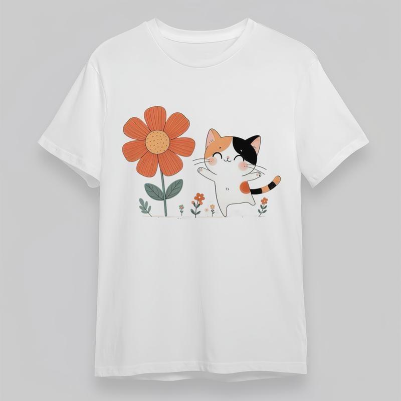 

Women s Plus Size Trend Comfortable Classic T-Shirt Cat And Flower Graphic Tee L