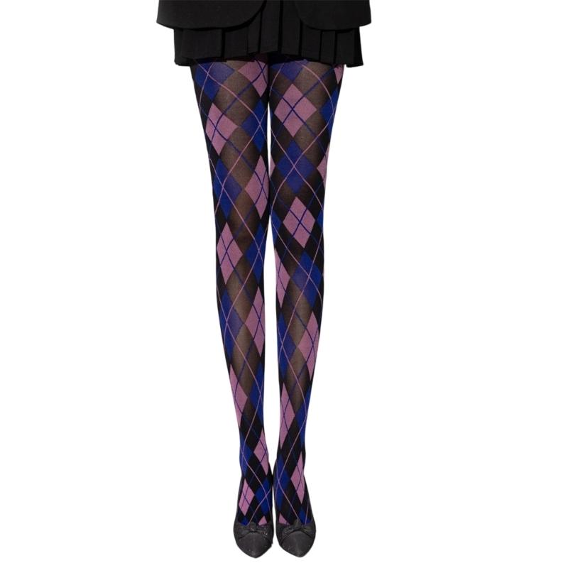 Dames Argyle Ruitpatroon Panty Ademend Nylon Stof OnDoorzichtig Maillot Kousen Stijlvolle Contrastkleur Leggings