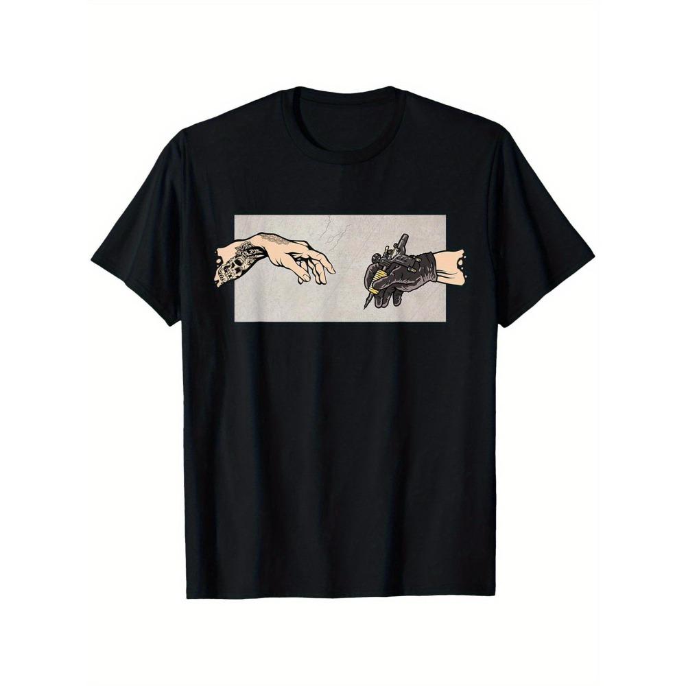 Men Black Graphic T-Shirt Tattoo Artist Design with Hands Bird Everyday Special Occasion Tee Machine Shirt